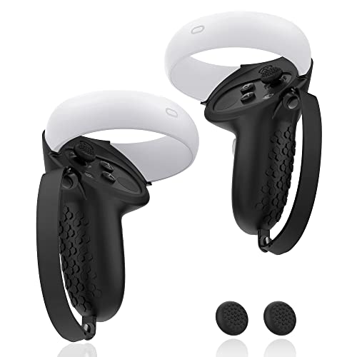 AMZDM Controller Grip for Oculus Quest 2 Accessories Grips Cover for VR Touch Controllers Covers Protector with Non-Slip Thumb Grips 1Pair Black