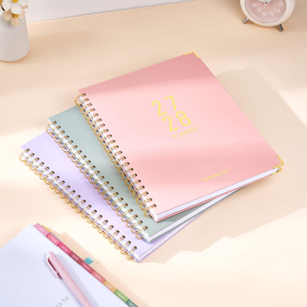 Forvencer Planner 2027-2028, 18 Month Calendar Planner, Jan 2027-June 2028 | 8.5"x11", Weekly and Monthly, Daily Agenda Book with Tab, Spiral Journal Organizer for Office Home Teacher School, A4, Pink