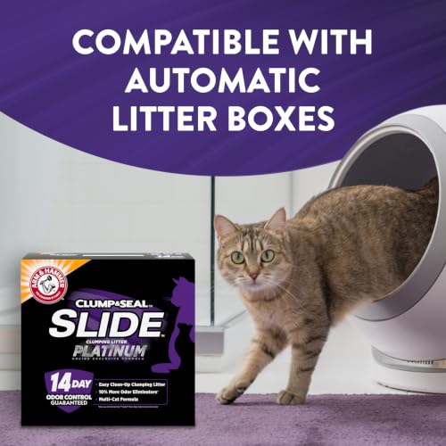 ARM & HAMMER Slide Platinum Easy Clean-Up Clumping Cat Litter, 34 lbs | 24/7 Odor Control, Triple-Action Freshness, Non-Stick, Low Tracking, Multi-Cat Formula, Scented, Online Only