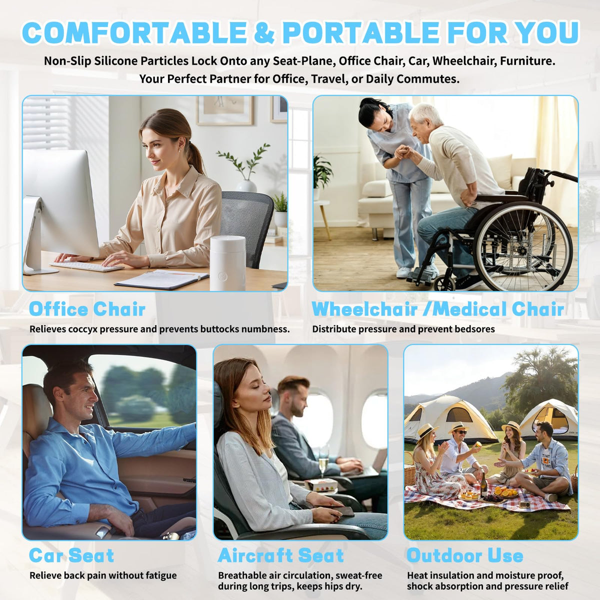 Vewxebo Sondor Travel Seat Cushion- Airplane seat Cushion for Long Flights | Inflatble seat cushion for Office，Chairs,Car and Wheelchair.Portable and Ergonomically Designed Cushion.