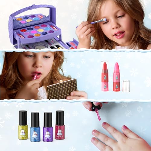 56 Pcs Kids Makeup Set for Girls, Washable Real Cosmetic Toddler Makeup Kit | 2026 New CPF Sustainable Materials, Safety & Non-Toxic, Frozen Toy Birthday Gift for 3 4 5 6 7 8 9 10 11 12 Year Old (Purple)
