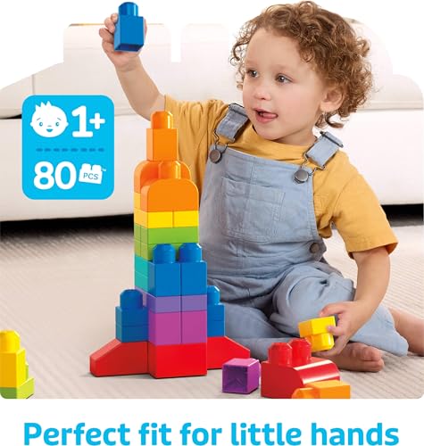 MEGA BLOKS First Builders Big Building Bag Toddler Blocks Toy Blue | 80 Colorful Pieces, Creative Open-Ended Play, Storage, Blue, Preschool Kids Ages 1+ Years, Easy to Build