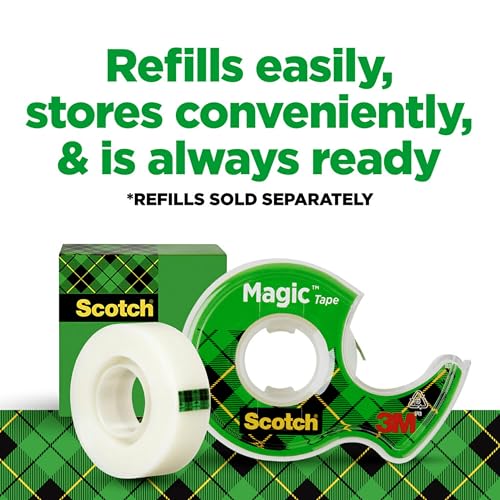 Scotch Magic Tape, 3 Dispensered Rolls, 3/4 x 300 Inches, Clear | Numerous Applications, Invisible, Clear Tape Engineered for Repairing