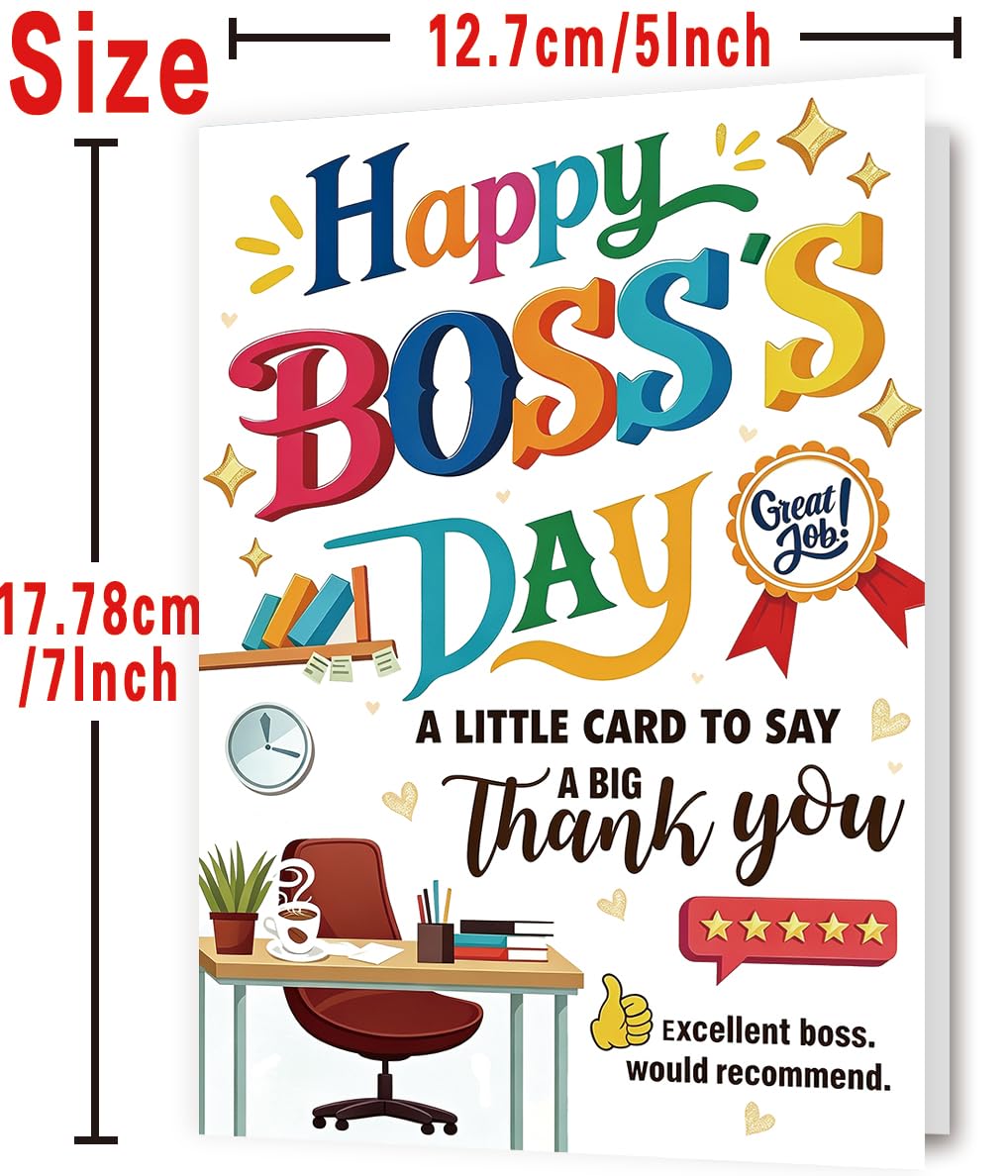 Zyulin Boss Day Card, Happy Boss's Day Card Gifts for Men Women | Thank You Boss Day Card with 5-Star Leader Message, Funny Boss Appreciation Card from Employees
