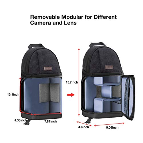 MOSISO Camera Sling Bag, Photography Shoulder Bag Compact Camera Backpack | DSLR/SLR/Mirrorless Camera, Quick Access, Tripod Holder, Custom Dividers, Compatible with Canon/Nikon/Sony/Fuji,Black