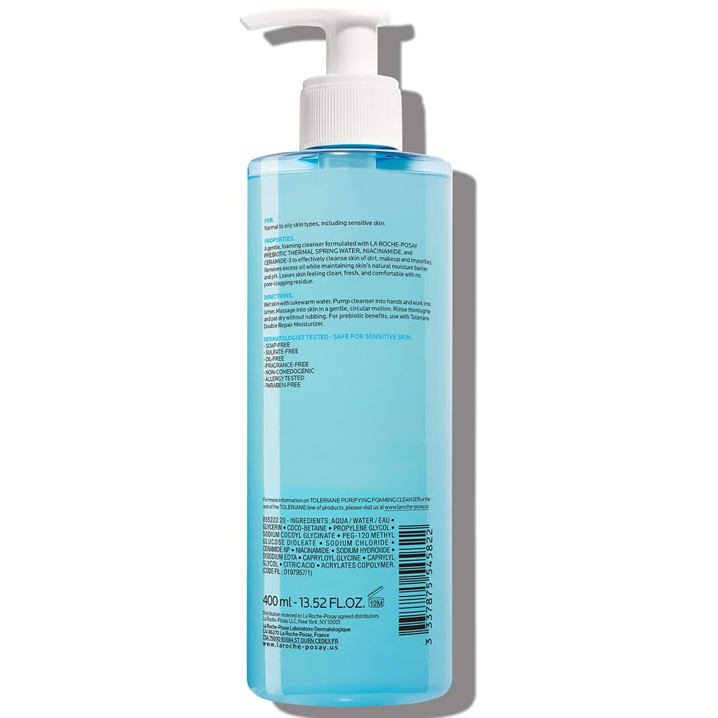 La Roche-Posay Toleriane Purifying Foaming Facial Cleanser with Niacinamide | Oil free face wash for sensitive skin with niacinamide and ceramides. Pore cleanser that won’t dry out skin and is soap free.