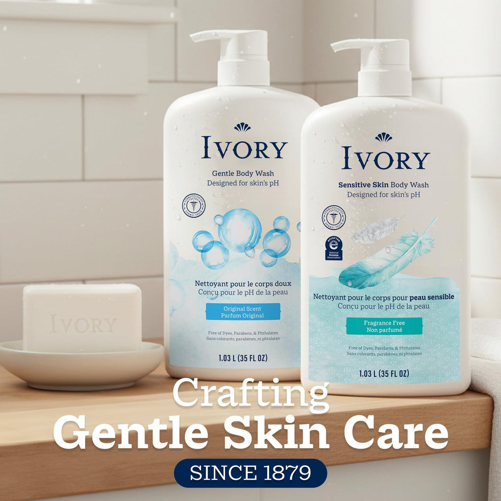 Ivory Body Wash Designed for the Whole Family, Original Scent, 35 fl oz | Gentle Formula for Sensitive Skin | Free of Dyes, Parabens, & Phthalates | Plant-Based Cleaning Power Designed for Skin's pH