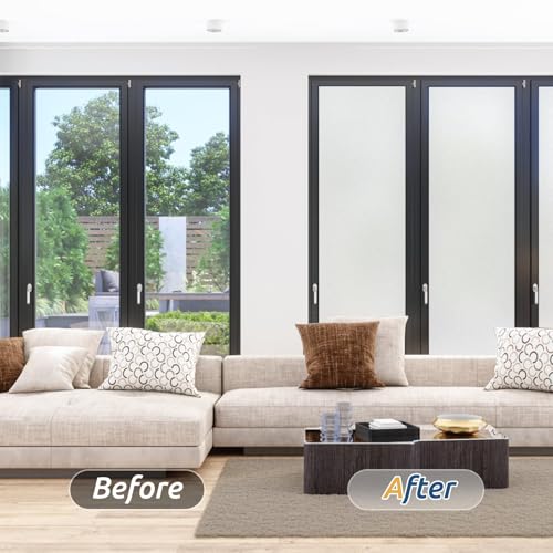 rabbitgoo Frosted Glass Window Privacy Film, Static Cling, 17.5" x 78.7" | Heat Control UV Blocking Sticker, Non Adhesive Removable Tint, No Glue Anti-Glare Renter Friendly Coverings for Home Bathroom
