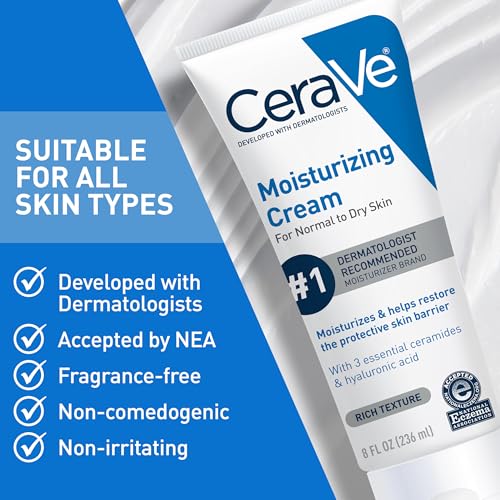 CeraVe Moisturizing Cream, Face & Body Moisturizer for Dry Skin, 19oz | Skin Care with Hyaluronic Acid, Skin Barrier Repair, Ceramide Moisturizer, Fragrance Free, Non-Comedogenic, Daily Use