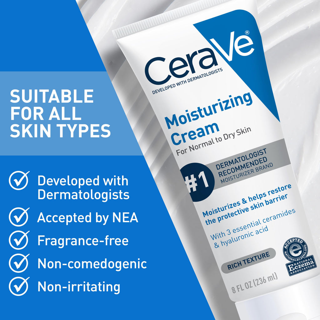 CeraVe Moisturizing Cream, Face & Body Moisturizer for Dry Skin, 19oz | Skin Care with Hyaluronic Acid, Skin Barrier Repair, Ceramide Moisturizer, Fragrance Free, Non-Comedogenic, Daily Use
