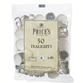 Prices Patent Candles White Tealights Bag, Pack of 50, Wax, l x 3.8cm w x 1.8cm h, Unscented