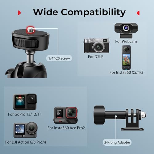 SMALLRIG Small Camera Tripod Selfie Stick, Extendable 8"-15" Mini Tripod | Carabiner with Mantis Hook, 360° Ball Head, Cold Shoe Mount, 1/4"-20 Screw for DSLR, Adapter for DJI, for GoPro - 5285