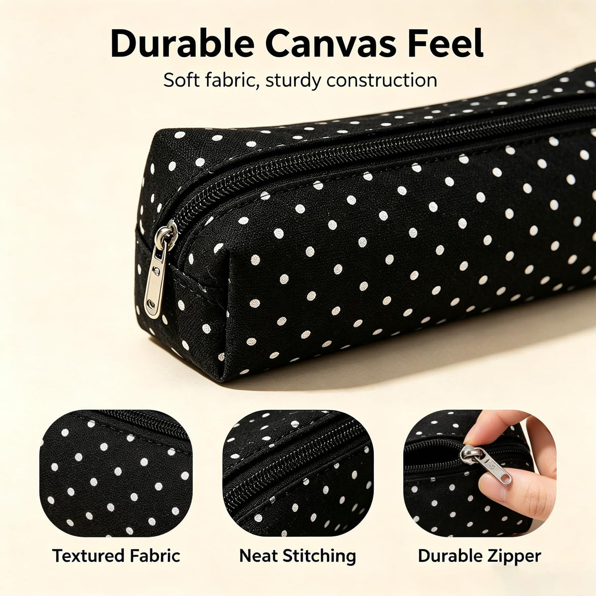 Polka Dot Pencil Case, Cute Pencil Pouch (Black) | Multi-purpose Makeup Bag for Women, Y2K Vintage Stationery Organizer for School & Travel