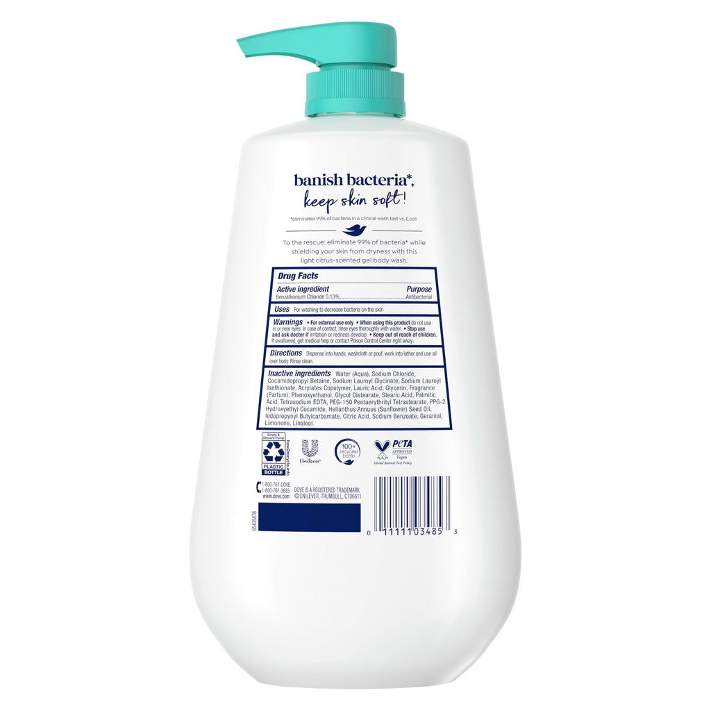 Dove Body Wash Antibacterial For All Skin Types 30.6 oz Pump, Sulfate Free | Dove Antibacterial Body Wash eliminates 99% of bacteria while nourishing skin with a sulfate-free formula