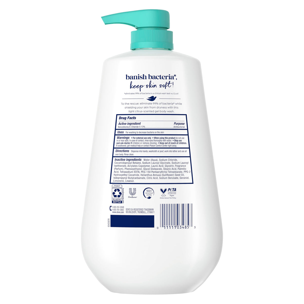 Dove Body Wash Antibacterial For All Skin Types 30.6 oz Pump, Sulfate Free | Dove Antibacterial Body Wash eliminates 99% of bacteria while nourishing skin with a sulfate-free formula