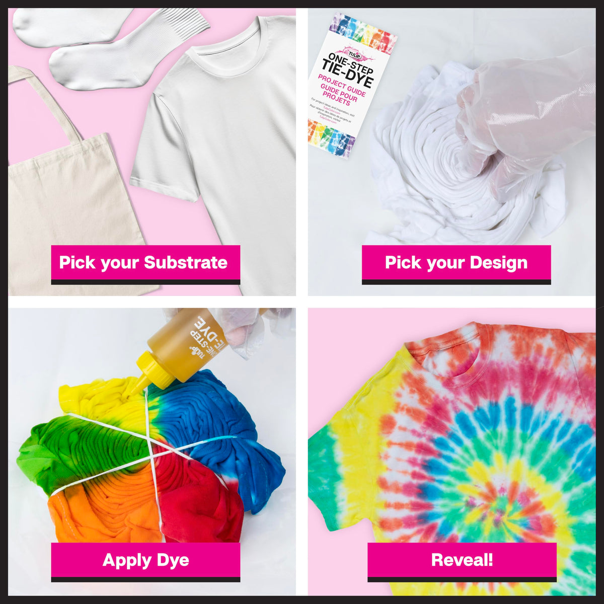 Tulip One-Step Tie Dye Party Kit, 18 Bottles, 14 Colors | 18 Prefilled 2.75 fl oz Bottles, Gloves, Rubber Bands, 2 Project Guides, Large Group Activity, Permanent Fabric Dye