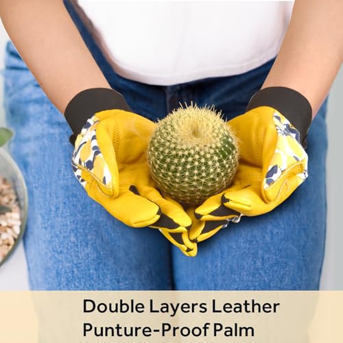 OIZEN Cowhide Leather Thorn Proof & Puncture Resistant Gardening Gloves for Women and Men, Touchscreen Compatible Working Gloves for Weeding, Digging, Planting, Gardening Gifts for Women, Size Medium