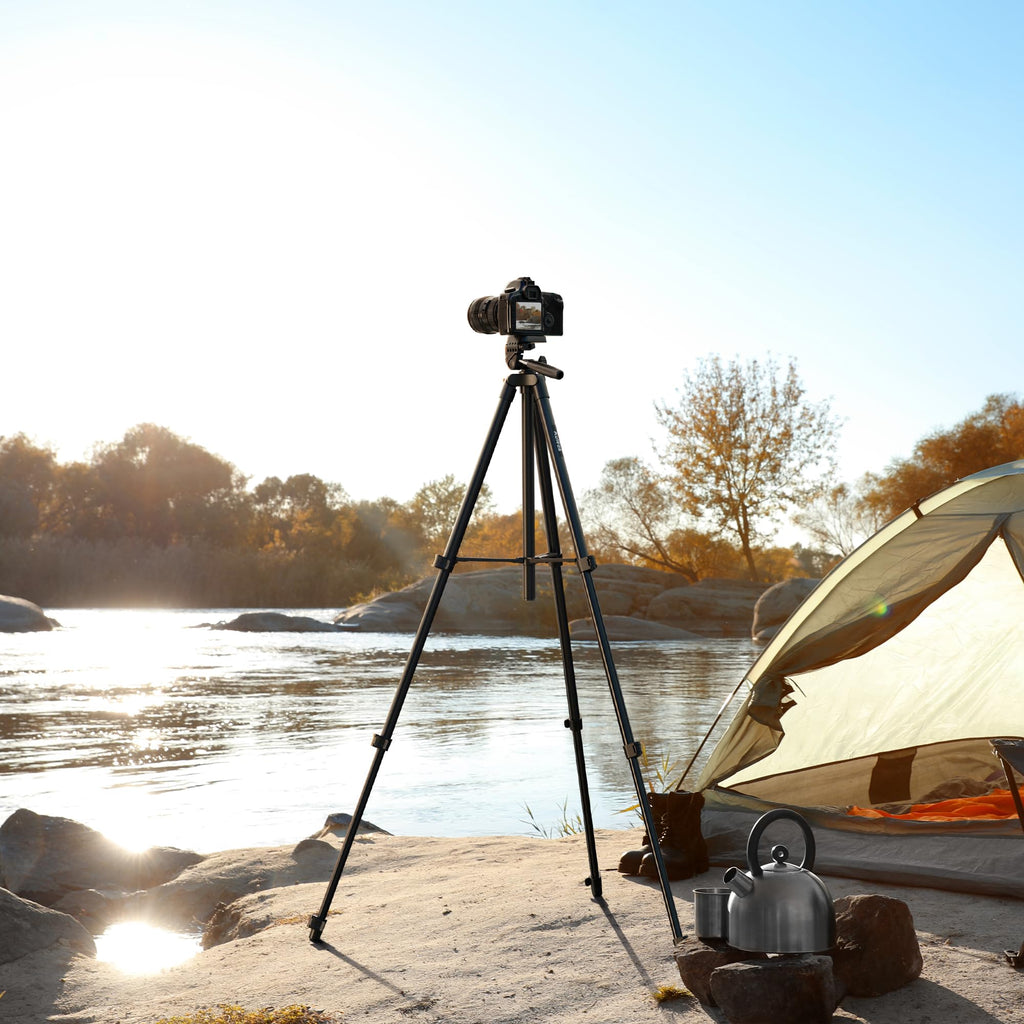 Auleda 60″ Camera Tripod Lightweight Travel Stand for Canon Nikon Phone | with Wireless Remote Phone Holder and Bag Max Load 6.6 LB Black