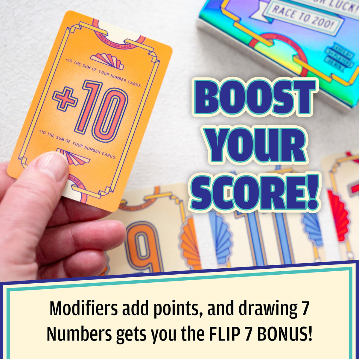 USAOPOLY Flip 7 Card Game, The Ultimate Blend of Press Your Luck Strategy | Fast-Paced Addictive Card Game, Quick to Learn & Easy to Teach, 3+ Players, Ages 8+