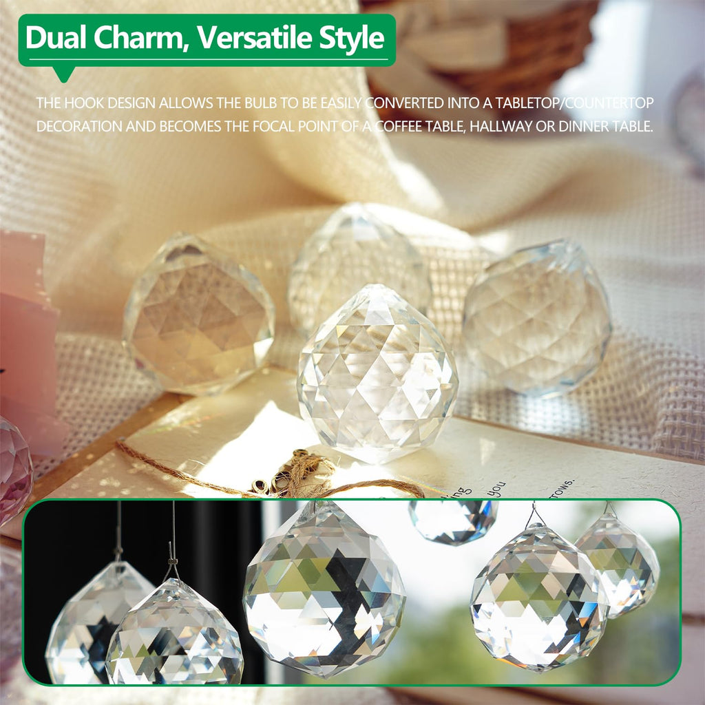 Crystal Prism 12PCS 1.2" Crystal Ball Prism K9 Glass Hanging Ornaments | Precision Faceted Cuts Brilliant Rainbow Reflections Ideal for Suncatchers Weddings DIY Crafts Chandeliers Home Decor