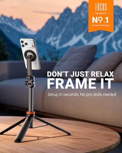 EUCOS 62" Magnetic Phone Tripod for iPhone, Selfie Stick Tripod with Remote | N52 Strong Magnetic Phone Stand, Extendable Cell Phone Stand for Video Recording, Travel