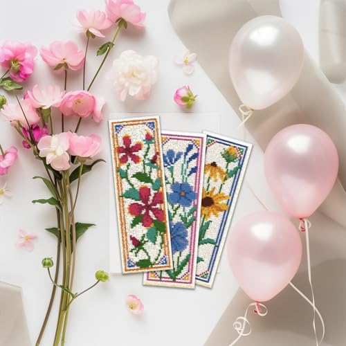 ORIGACH 6 Set Wildflower Floral Cross Stitch Bookmark Kit for Beginner | 11CT Stamped Cross Stitch Kit DIY Embroidery Bookmark Set with Backing Felt Floss Instructions for Adults, Book Lovers
