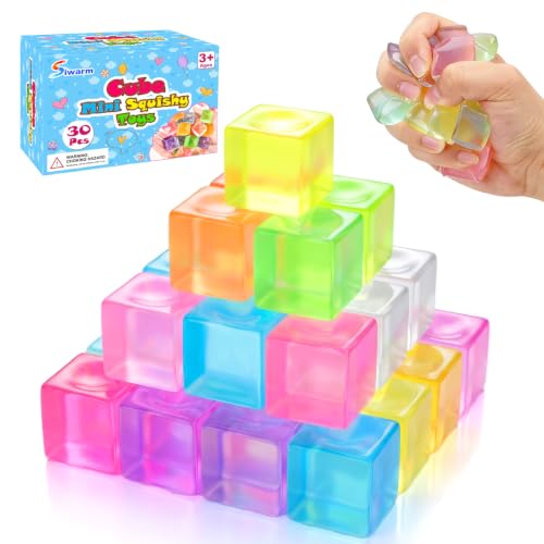 Siwarm 30 Pack Mini Cube Squishy Fidget Toys for Kids and Adults | Mini Stress Cube Squeeze Toys, Sensory Toys, Anxiety Relief, Treasure Box Toys Classroom Prizes, Party Favors