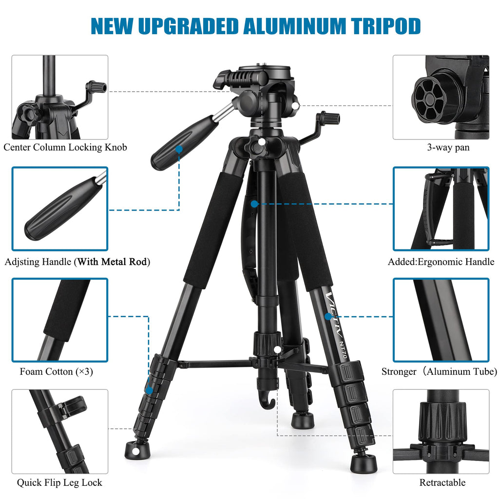 VICTIV 74” Camera Tripod, Tripod for Camera and Phone with Phone Holder | Aluminum Professional Tripod Stand for Canon Nikon with Carry Bag, Compatible with DSLR, iPhone, Spotting Scopes, Gopro
