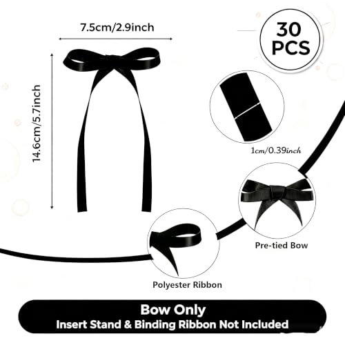 30 Pack Bow Cake Toppers Black Ribbon Bows for Cake Halloween Party Decor | Black Ribbon Bow Halloween Party Decorations Birthday Decorations for Baby Shower, Wedding, Engagement, Bachelorette Party
