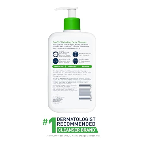 CeraVe Hydrating Cleanser with Hyaluronic Acid, Gentle Face Cleanser,16oz | Daily Face Wash & Makeup Remover with Glycerin, Skin Care for Men and Women, National Eczema Association Certified