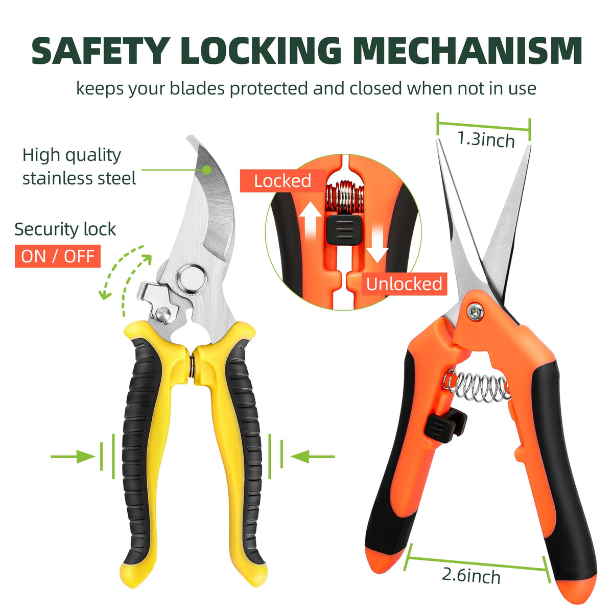 EWPJDK 3 Pack Garden Pruning Shears Scissors Clippers Stainless Steel | Gardening Shears, Gardening Shears, Pruning Snips for Gardening Tools, Securely Lock, Non-Slip, Ergonomically Designed