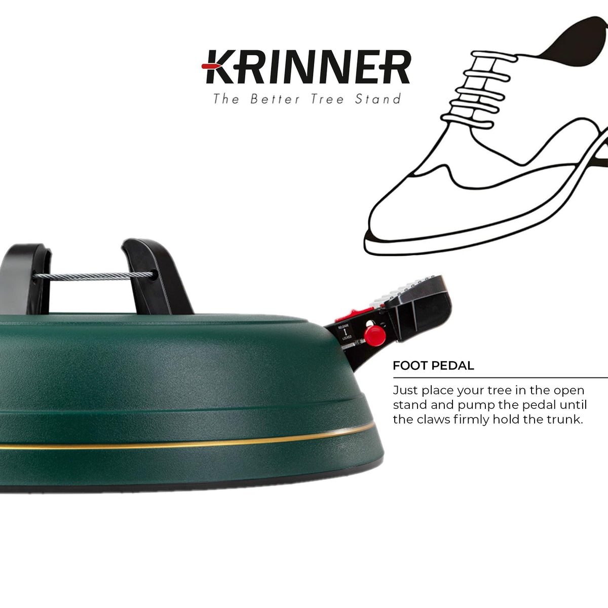 Krinner Tree Genie XL Tree Stand, Green - Fits 10 ft Trees | Original Single-Cable System, Foot Pedal Operation, Water Level Indicator, Ratchet Lock, No Assembly Required