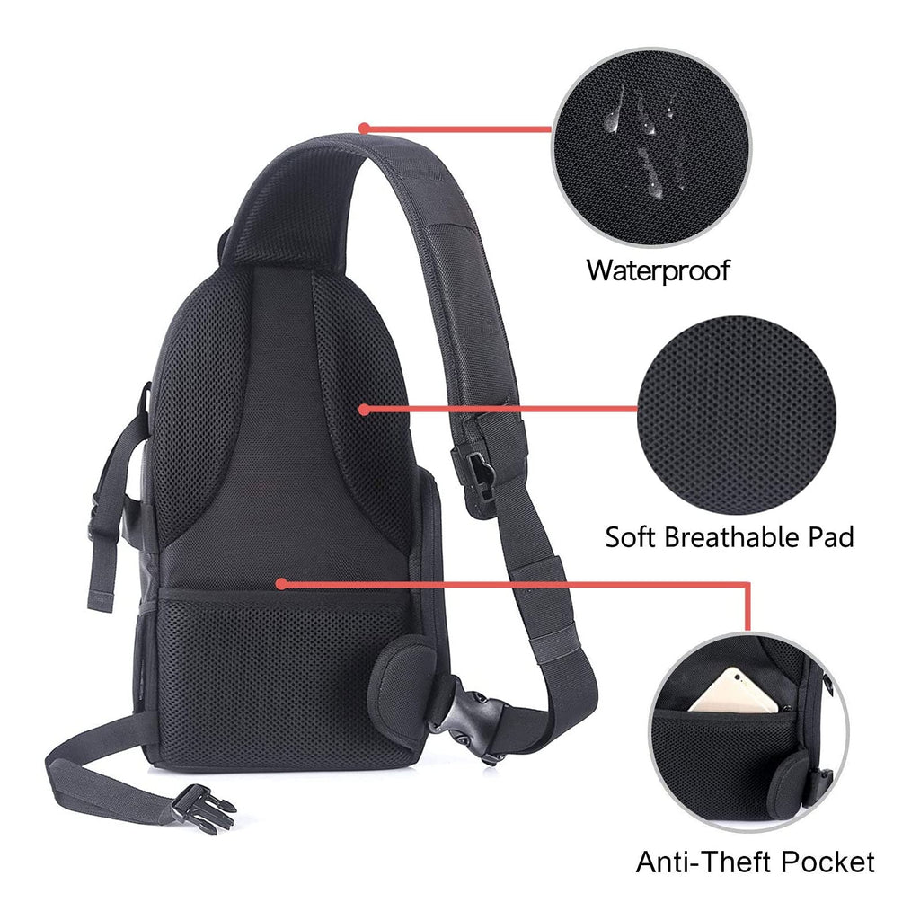MOSISO Camera Sling Bag, Photography Shoulder Bag Compact Camera Backpack | DSLR/SLR/Mirrorless Camera, Quick Access, Tripod Holder, Custom Dividers, Compatible with Canon/Nikon/Sony/Fuji,Black