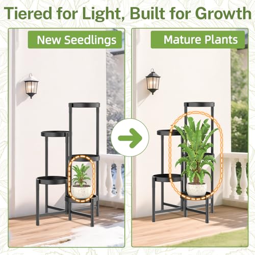 iDavosic.ly Plant Stand Indoor Outdoor, 5 Tier Metal Corner Shelf, Black | Tiered Flower Display Holder, Folding Multi Orchid Rack, Easy to Assemble, Space Saving Patio Balcony Porch Garden House
