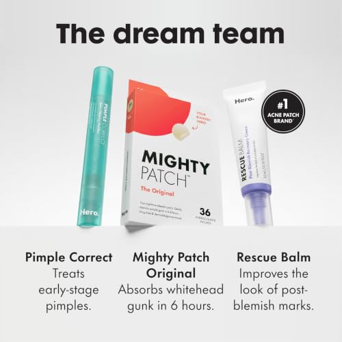 Mighty Patch Hero Cosmetics Original Nighttime Acne Pimple Patches, 36 Ct | #1 Hydrocolloid Acne Patches, Shrinking Zits & Whiteheads in 1 Use, Spot Treatment, Pimple Stickers for Face