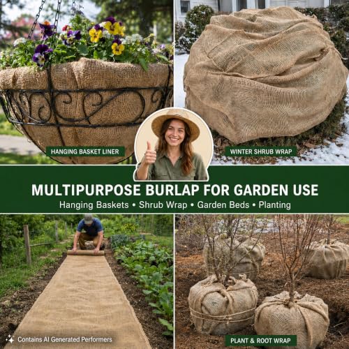 RAINFLOW 19.7" x 13 Feet Burlap Fabric Roll - Natural Jute Burlap Roll | Multipurpose Garden Fabric for Weed Barrier, Tree Wrap, Plant Cover, Landscaping, Farmhouse Decor, Wedding Decor & Crafts