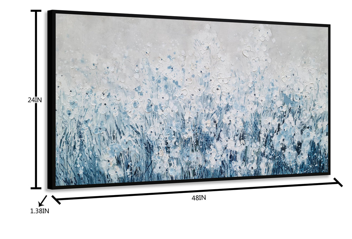 Yihui Arts Blue White Flower Painting - Modern Aesthetic Floral Artwork for Home Decor