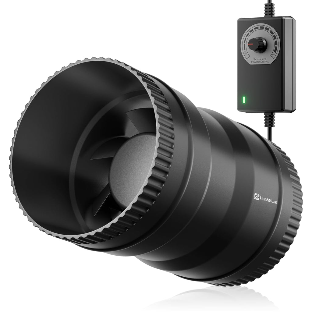 Hon&Guan 4 Inch Inline Booster Duct Fan with Speed Controller - 130 CFM Airflow with 6W Ultra-Low Power and Low Noise