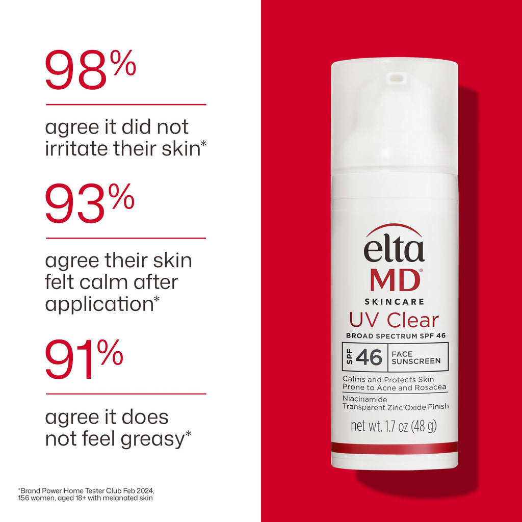 EltaMD UV Clear Face Sunscreen with Zinc Oxide, Oil-Free, SPF 46 and SPF 50 | Calms and Protects Acne-Prone Skin and Rosacea, No White Cast, Dermatologist Recommended, Available in Three Tints and Sizes