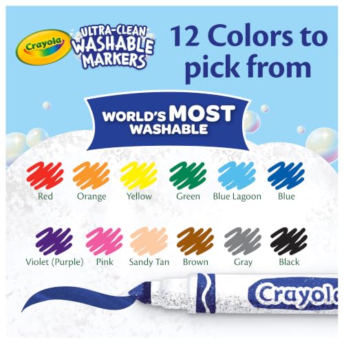 Crayola Broad Line Markers (12 Count), Washable Markers for Kids, Assorted Colors, Arts & Crafts Supplies, For Coloring Books & Art Projects, Ages 3+