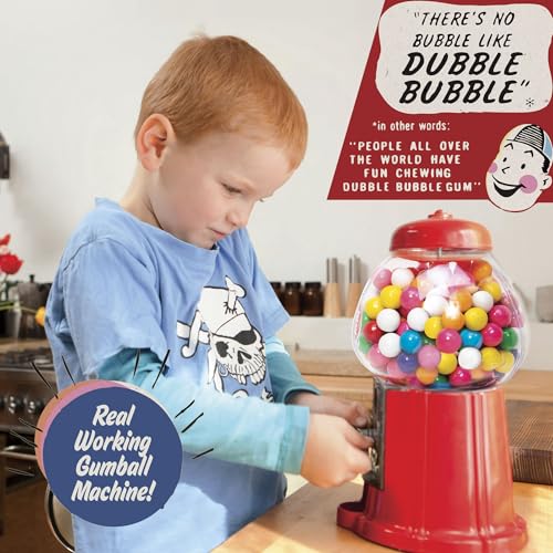 Schylling Brand Classic Retro Gumball Coin Bank - 8.5" Tall - Includes 45 Dubble Bubble Gumballs - Ages 3+