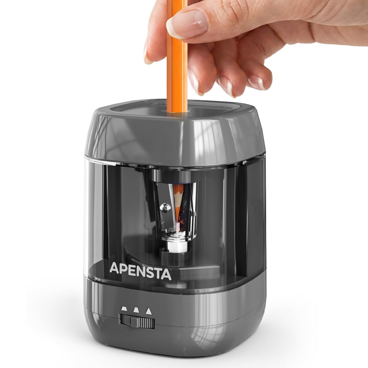 Apensta Electric Pencil Sharpener, Adjustable Tip | DC/Battery, 6-8mm, Colored Pencils, Compact Desktop, Easy Cleanup