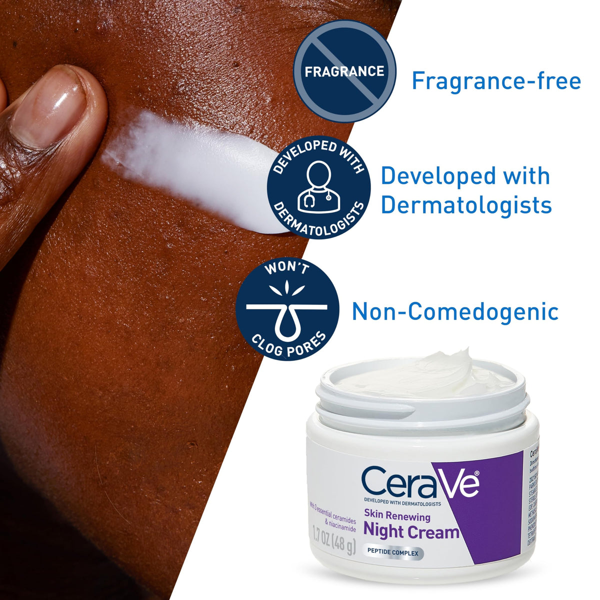 CeraVe Night Cream, Facial Moisturizer with Peptides & Niacinamide, 1.7oz | Anti-aging Face Cream, Skin Care with Hyaluronic Acid, Night Cream for Men & Women, Daily Non-Comedogenic Face Moisturizer