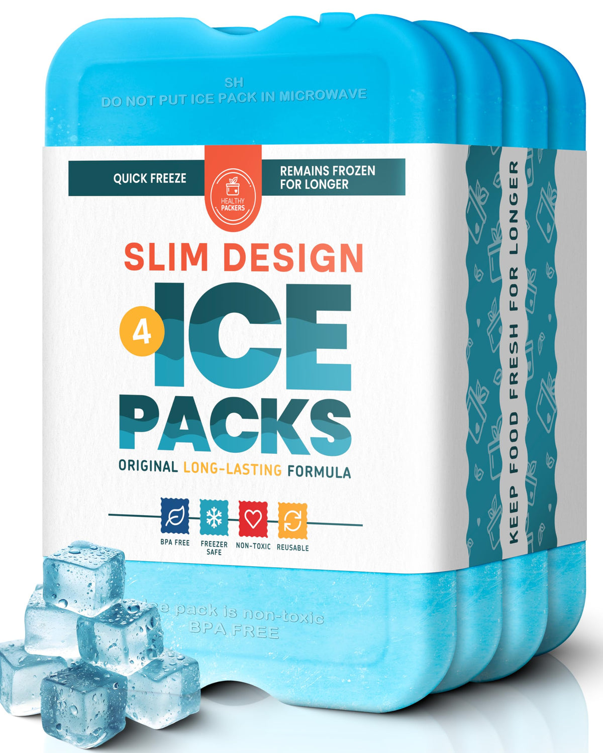 Healthy Packers Ice Packs for Lunch Boxes & Coolers - Freezer Packs - Original Cool Pack | Cooler Accessories for Beach, Camping & Fishing | Slim & Long-Lasting Reusable Ice Pack for Cooler