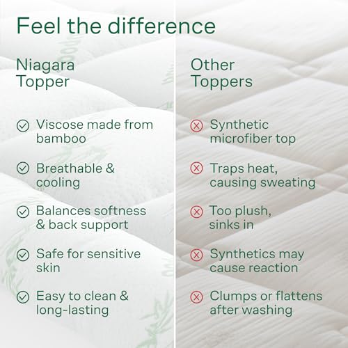 Niagara Sleep Solution Queen Ultra Soft Mattress Topper — Back Pain Relief | Rayon Derived from Bamboo, 20" Deep Pocket, Breathable Pillow Top Mattress Pad, Perfect for Hot Sleepers, Green