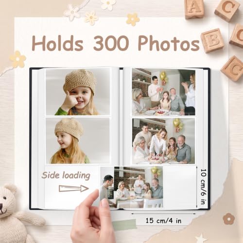 Popotop Photo Album 4x6-300 Photos Linen Cover Photo Books with 300 Horizontal Pockets,Slip-in Picture Albums for Family Wedding Anniversary Baby Vacation Pictures