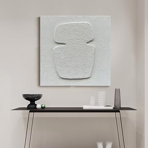 NANKAI Art Hand Painting Modern Minimalist Art Oil Painting White Thick Texture Abstract Painting 24x24 inch Canvas Wall Decorative Art