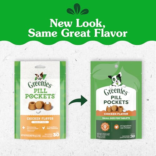 Greenies Pill Pockets Small Dog Treats, Chicken Flavor, 3.2 oz | Vet-recommended, masks pill smell & taste, easy pinch-close design, stress-free medicating, tablet size, 3.2 oz. Pouch