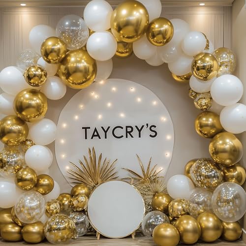 RUBFAC Gold Balloons Different Sizes Chrome Gold Balloon Arch Kit 129pcs | Metallic Gold Balloon Garland Arch Kit for Christmas Halloween Graduation Party Wedding Holiday Happy Birthday Decoration