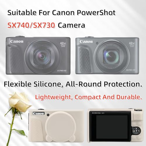 Camera Case for Canon PowerShot SX740/ SX730 Digital Camera, SX740 HS Case | Soft Silicone Protective Case Removable Lens Cover, Comes with 2 Screen Protectors and 1 Wrist Strap. (Mist White)